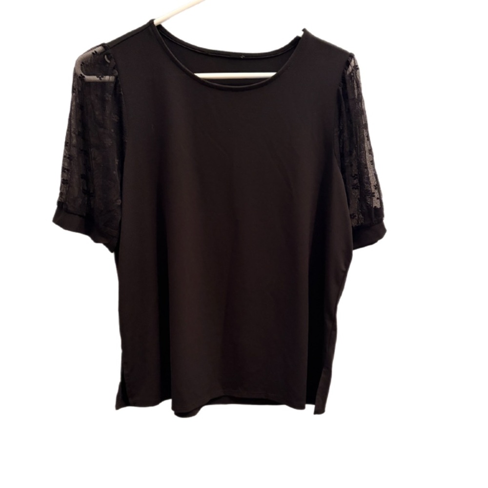 Elegant Black Women's Top with Sheer Sleeves